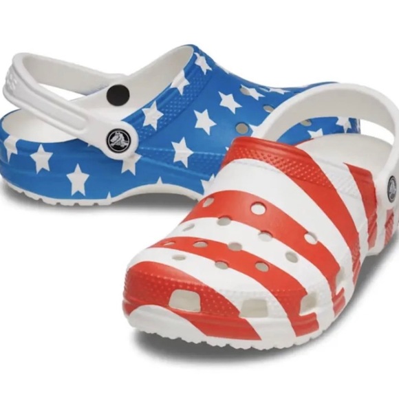CROCS Shoes - Womens Sz 8 Crocs Classic American Flag Clogs Stars & Stripes USA Red White Blue